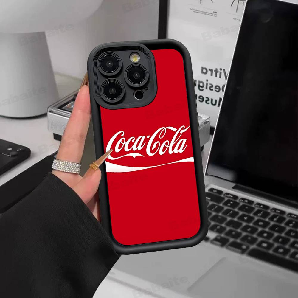 Hot C-Coca Drinks C-Cola Silicone Soft Phone Case For IPhone 17 16 15 14 Plus 13 12 Mini 11 Black Cover