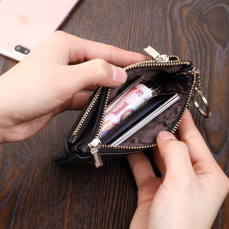 Genuine Leather Change Purse Women's Fashionable Coin Bag Cowhide Zipper Mini Wallet