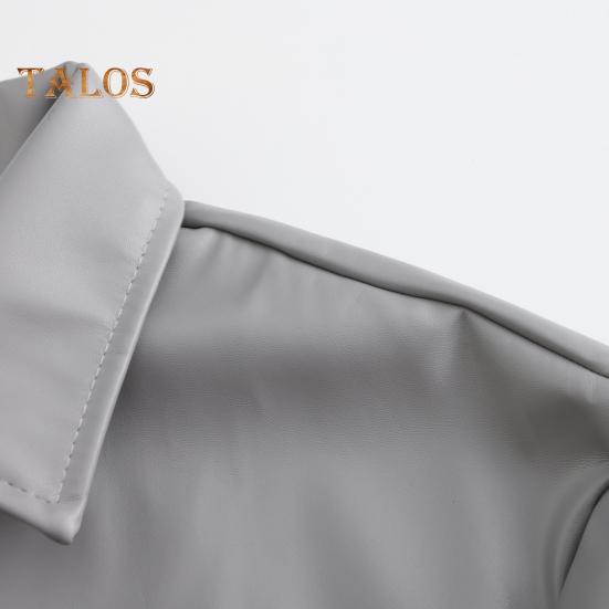 Herren Langer Trenchcoat aus Kunstleder mit Revers, langärmelig, einfarbig, Windjacke, wasserdicht, winddicht, Windjacke