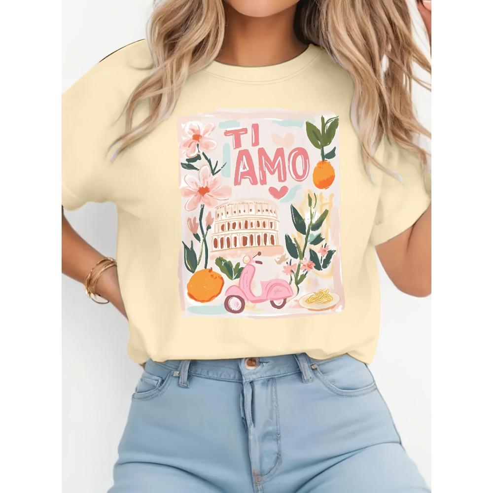 

Vibrant Floral Print T-shirt Women Harajuku Short Sleeve Casual Women s T-shirt Clothing Street Tops Tees Aesthetic Clothes M