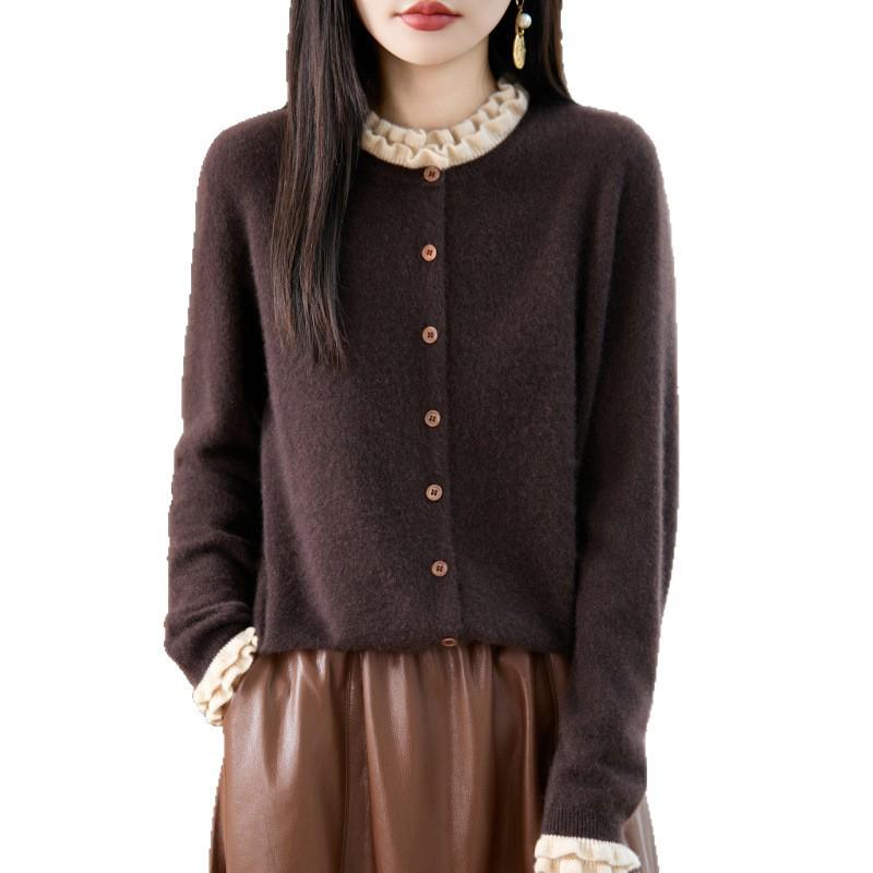 French Lace Knit Wool Cardigan Coat - Women's Autumn/Winter 2025 Fashionable Age-Reducing Sweater