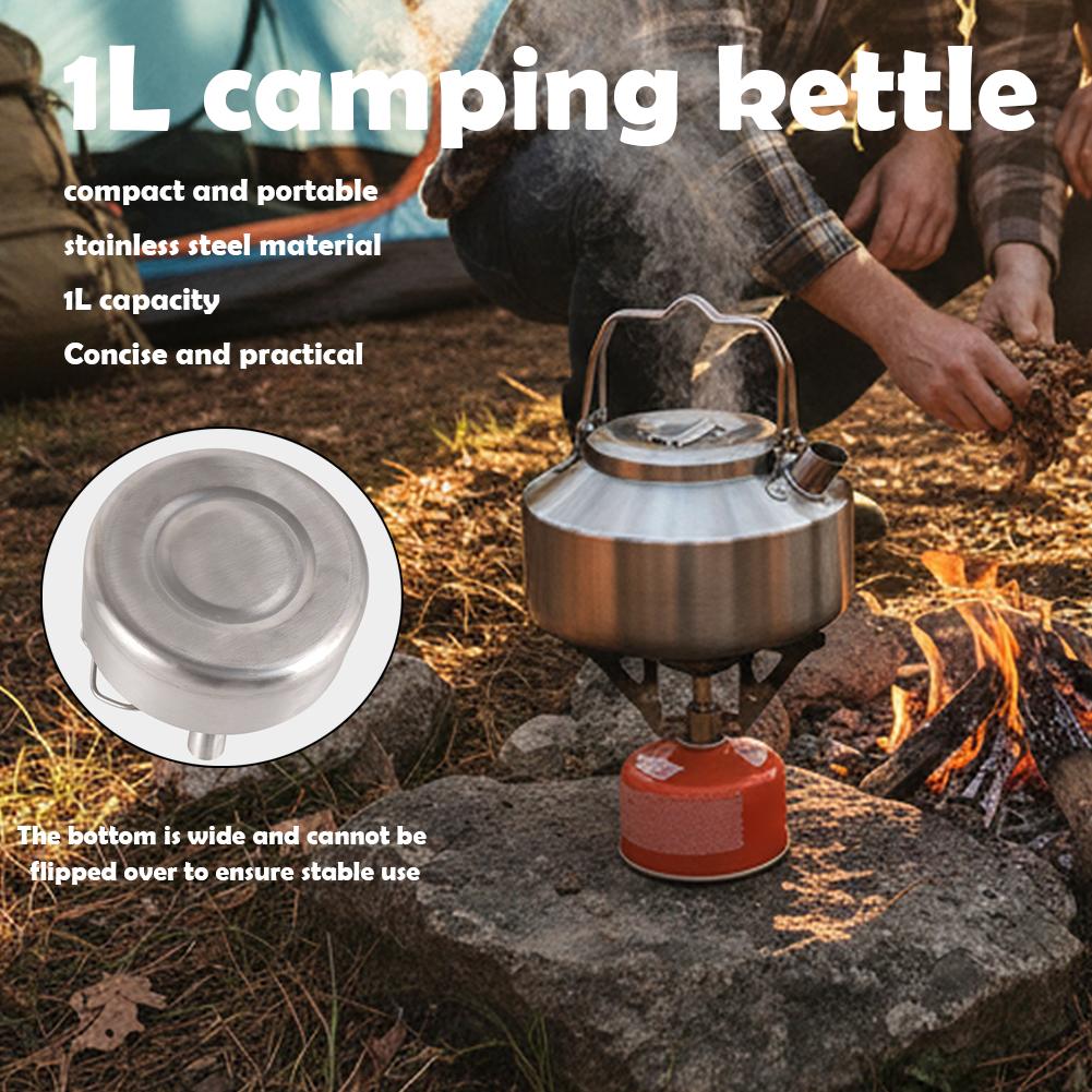 Camping Kettle 1L, Portable Lightweight Water Boiler, 304 Stainless Steel Travel Tea & Coffee Pot for Outdoor Hiking Backpacking