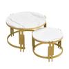 Modular Coffee Table Set, Marble Look, Golden Metal Frame, Round Tables In 2 Sizes, Nestable Design, Space-saving, Artistic Table Legs