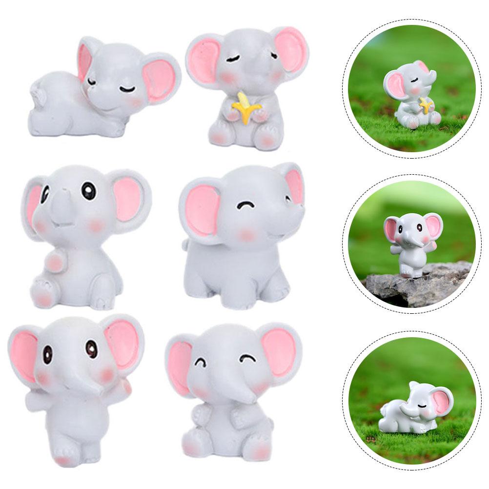 

6 Pcs Elephant Ornament Mini Figures for Kids Adornment Figurine Shape Resin Lovely Small Model Miniature 3.2X2.9CM