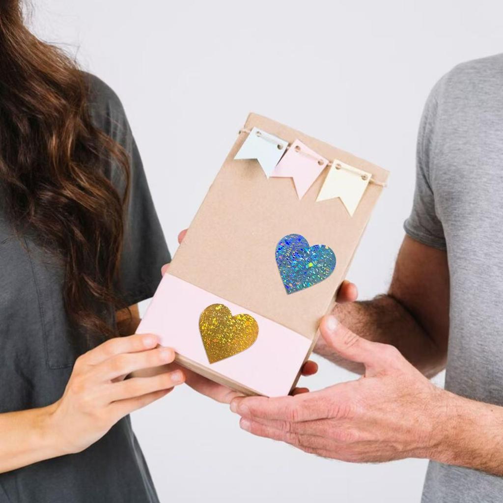 Colorful Heart & Star Laser Stickers for Valentine's, Wedding Cards & Gift Sealing