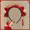 Red Red Velvet Bow Hairband Pony Plush Hair Hoop Creative New Year Headband  Party Decoration