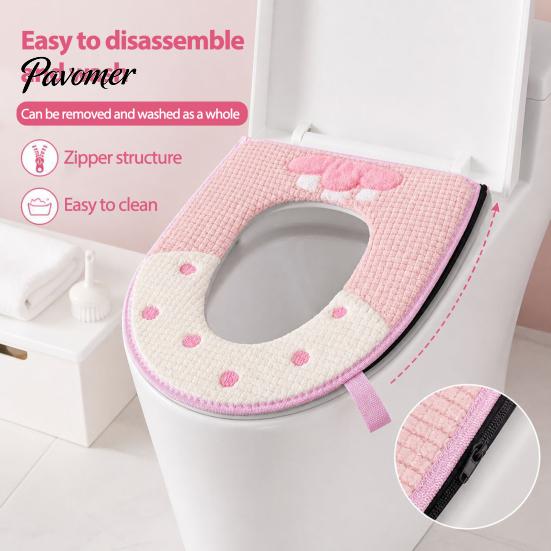 Non-slip Bathroom Decor Soft Plush Toilet Seat Cover, Thick Washable Pad with Zipper And Reusable Mat Handle, Warm Skin-Friendly Cushion for O-Shaped