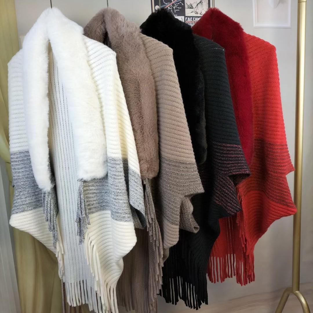 

New Fashion Shawl Cloak Coat Women s Loose Wool Collar Knitted Cardigan 85*85 белый