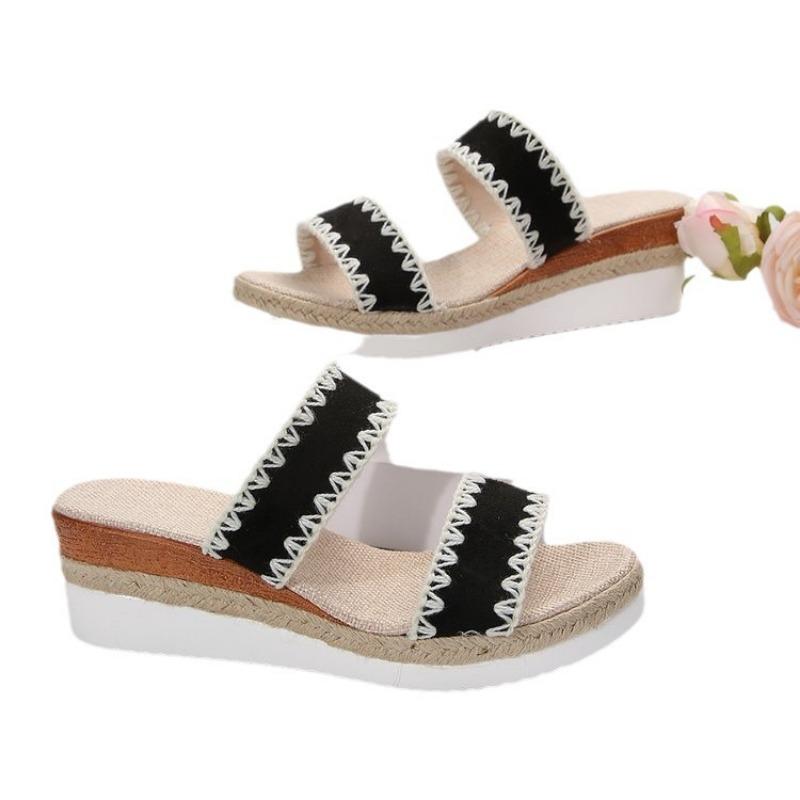 Papuci cu Toc înclinat cu Talpă Groasă cu Toc Înalt Sandale Goale Tricotate pentru Femei