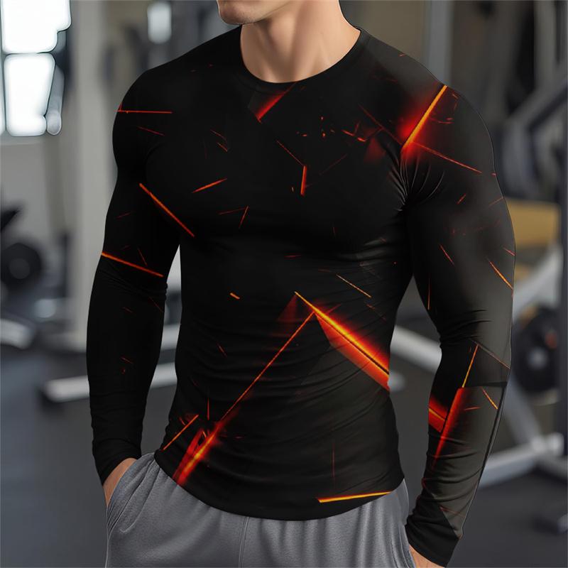 

Colorful Geometric Pattern T-Shirt For Men Fashion Splicing 3D Printed T Shirts Autumn Casual Long Sleeves Loose O-Neck Tops Tee 6XL