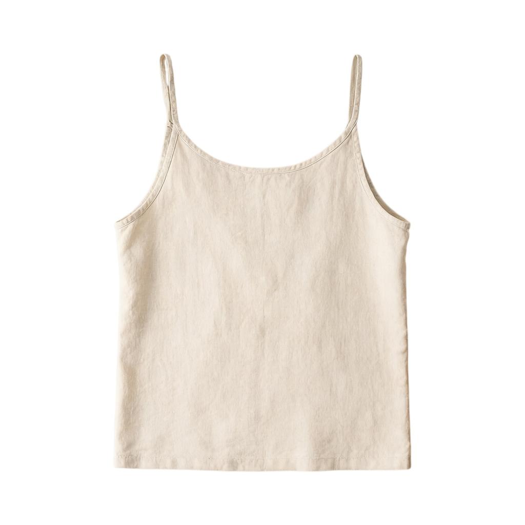 Dámské minimalistické vintage volné bavlněno-lněné tílko bez rukávů spodní vrstva