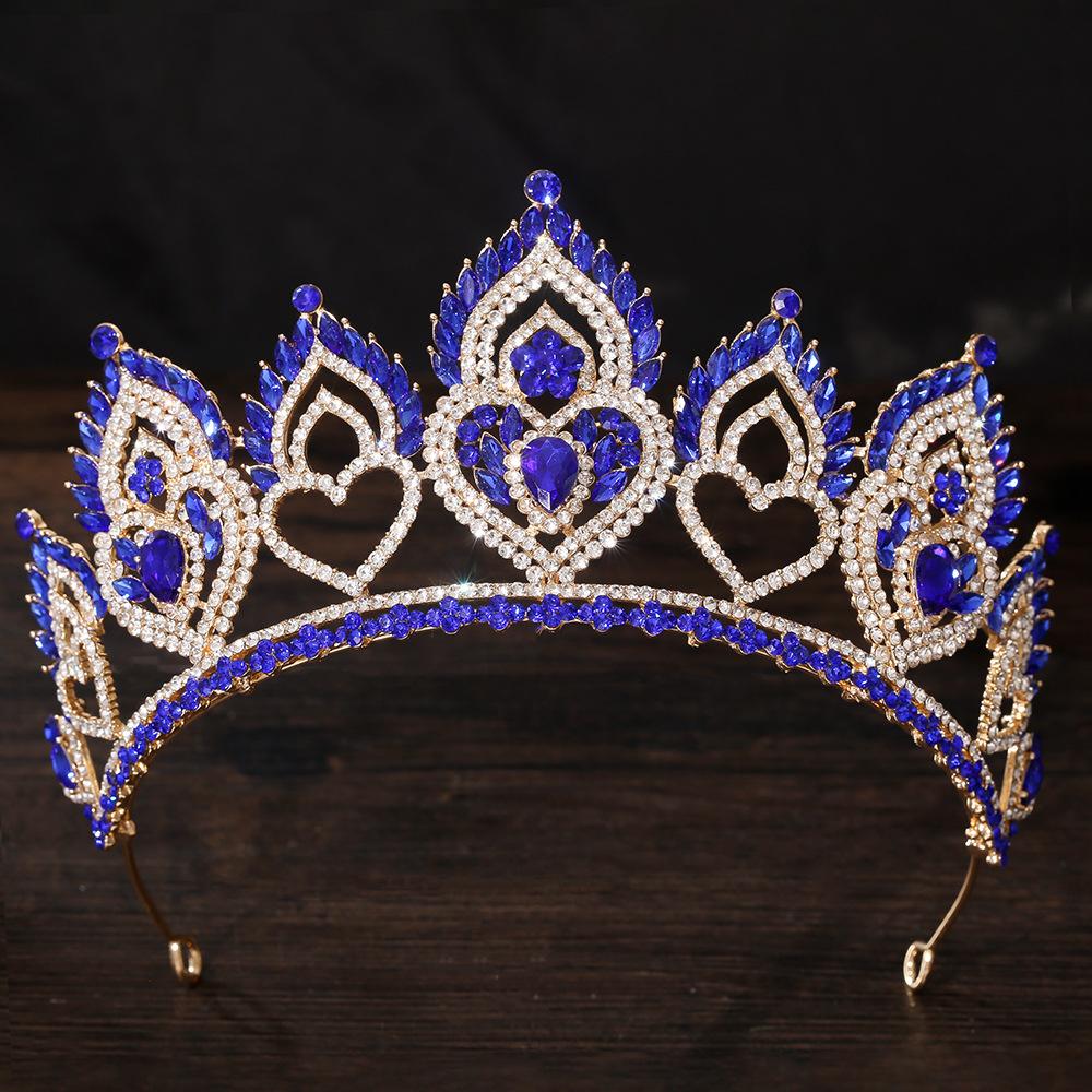 DIEZI 8 Colors Elegant Vintage Baroque AB Crystal Heart Crown For Women Girls Wedding Bride Queen Bridal Tiaras Hair Accessories
