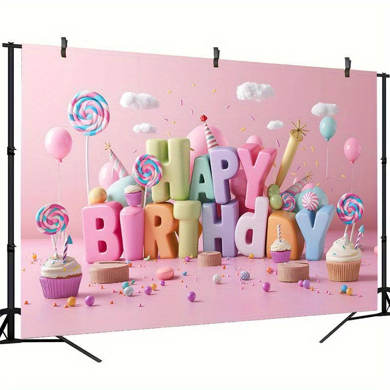 Birthday Party Backdrop Pink Colorful Polyester Banner Photo Booth Decoration