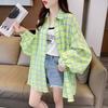 Navava Women Casual Seersucker Check Long Sleeve Shirt Nb2714