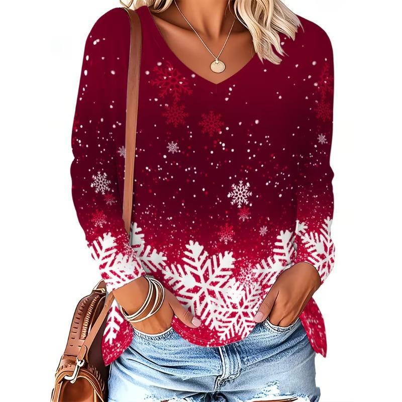 Women's V-neck long-sleeved T-shirt casual fashion