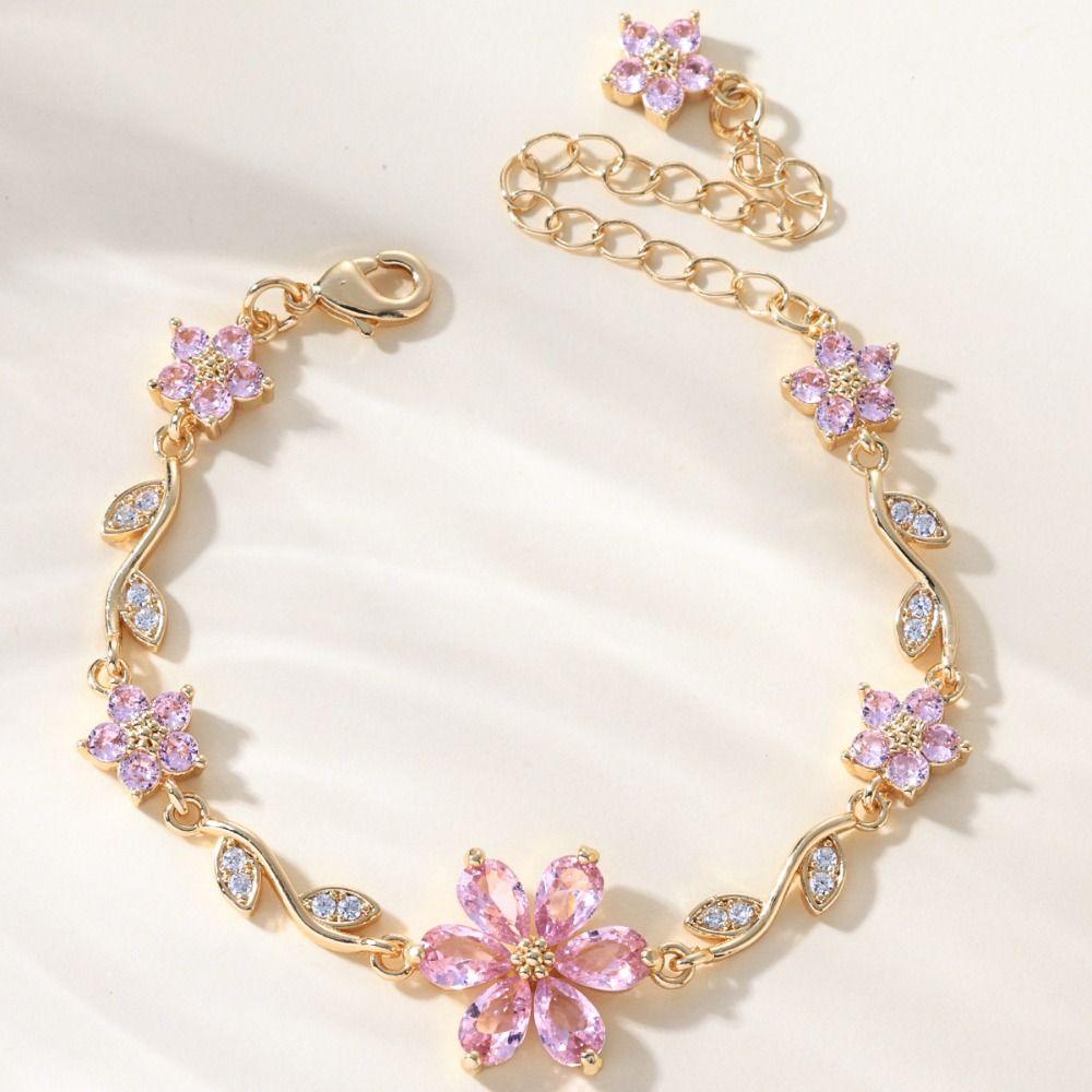 Luxury Green Leaf Flower Bracelet Fashion Shiny Rhinestone Bangle For Women
