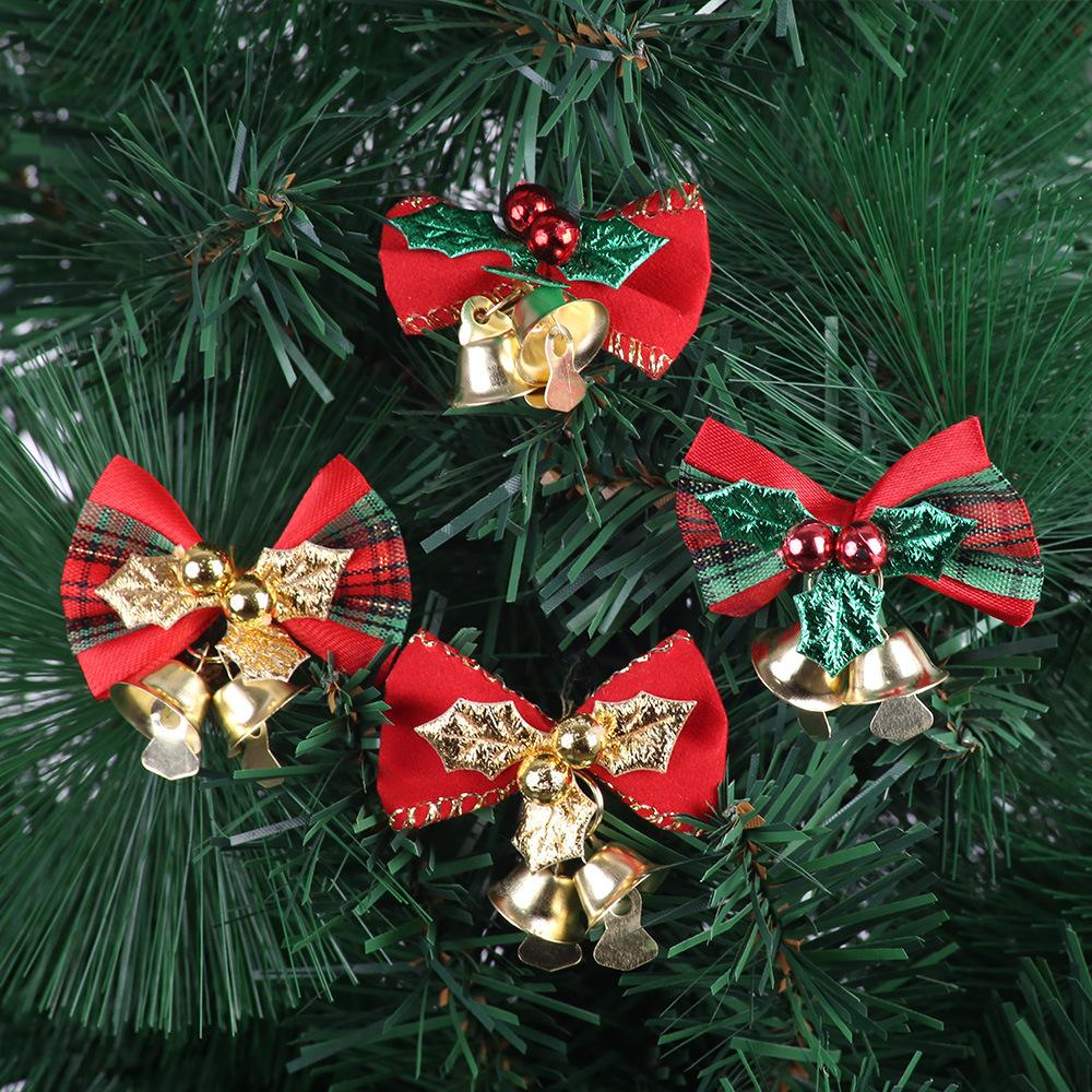 1/12Pcs Red Christmas Bow with Bell Xmas Tree Wreaths Hanging Pendant Mini Bowknot Ornament DIY Crafts Gift New Year Decorations