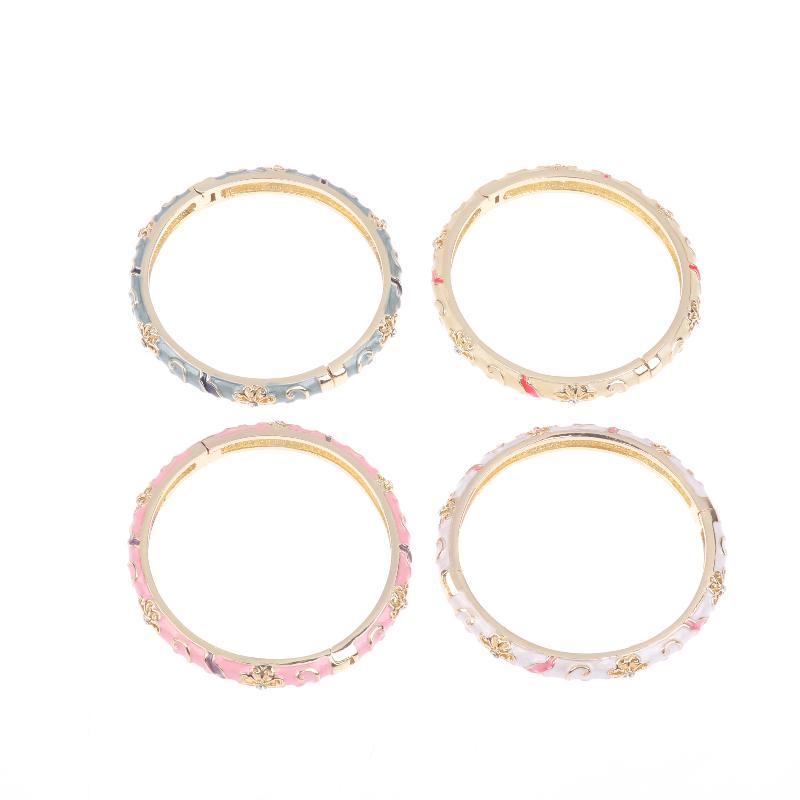 Vintage Enamel Flower Bracelet Ethnic Style Cloisonne Bangle Elegant Luxury Exquisite Bangles For Women  Jewelry