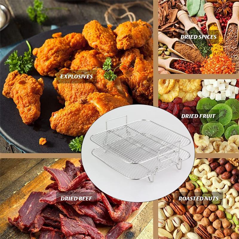 2-Layers Air Fryer Rack Stainless Steel Stackable Grid Grilling Rack Basket for 5-6.8QT Air Fryer Oven Steamer Cooking BBQ Tool