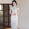 Elegant Modern Cheongsam Dress Women 2026 Lightweight Stretchable Cotton Blend Long Qipao With Stand Collar Design