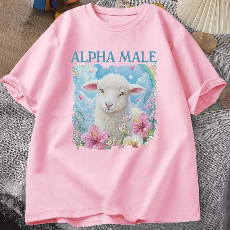 Alpha Male T Shirt Casual Meme T-shirt Silly Weird Goat Graphic Tee Fashion Short Sleeve O Neck Printed Tshirt Clothing