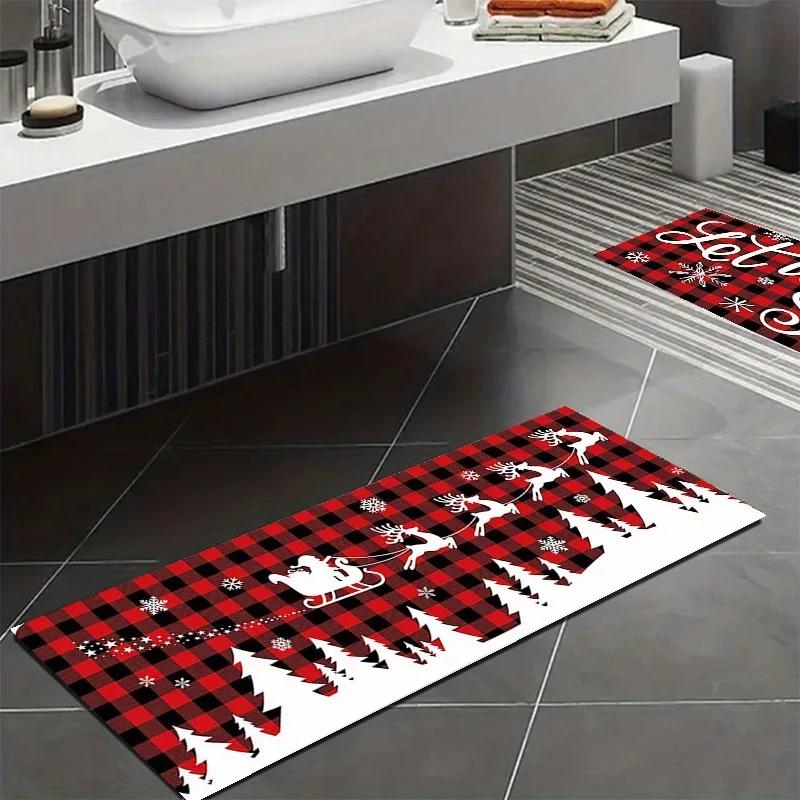 

Рождественские сани Олень Принт Кухонный коврик Зимний Рождественский ковер Декор Гостиная Балкон Прихожая Ванная Туалет Нескользящий ковер 40x60cm 16x24inch