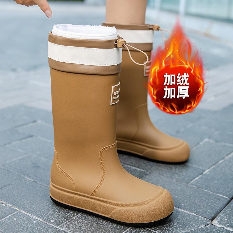 Rain shoes women's medium tube fashion style bundle mouth versatile rain boots outside wear camping waterproof shoes kitchen work car wash non-slip