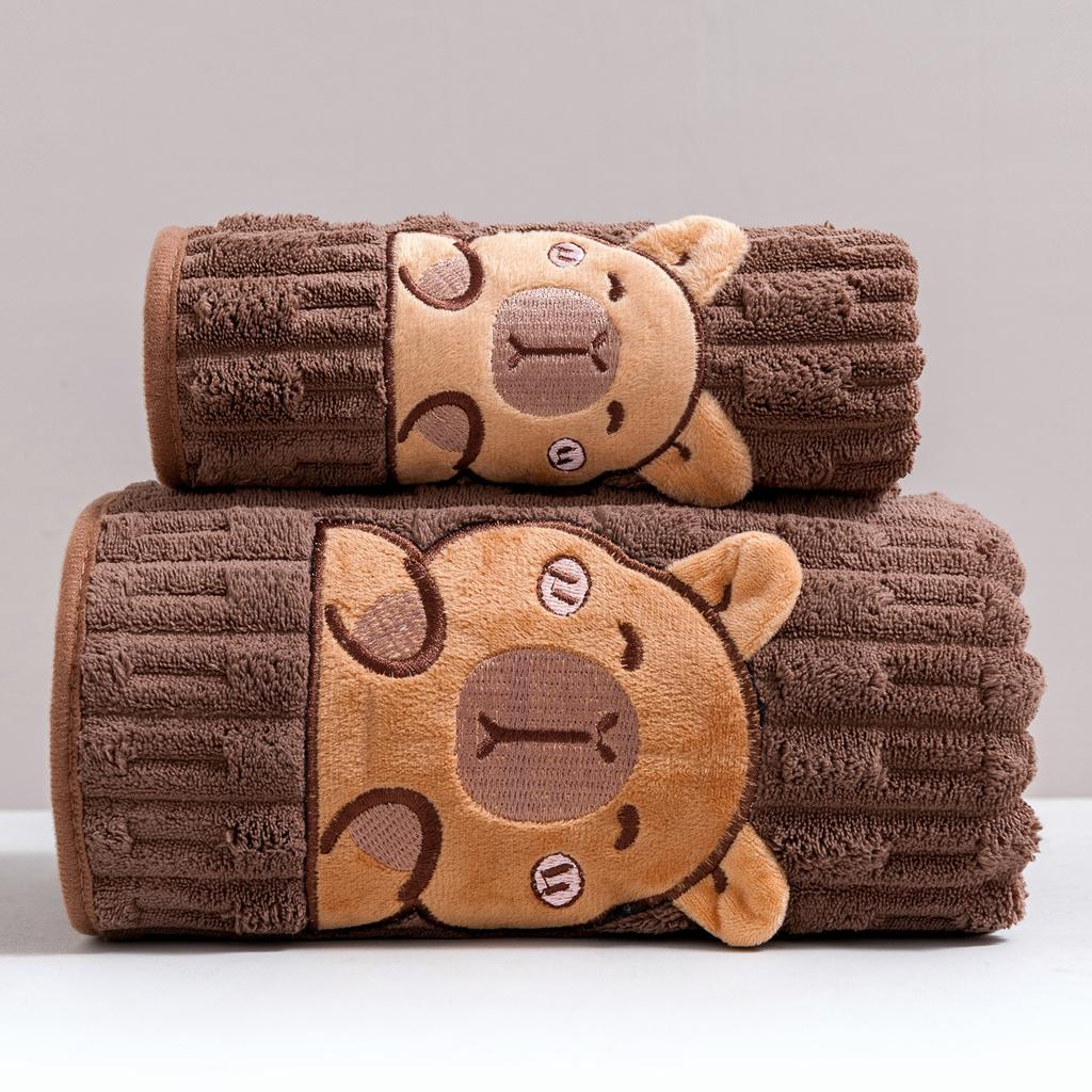 Süßes Capybara-Gesicht Badehandtuch-Set Korallenfleece Ultra Saugfähig Schnelltrocknende Badetücher