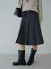 Ou Fan Women's Korean Style Pleated Wool Midi Skirt - High Waist A-line, Grey
