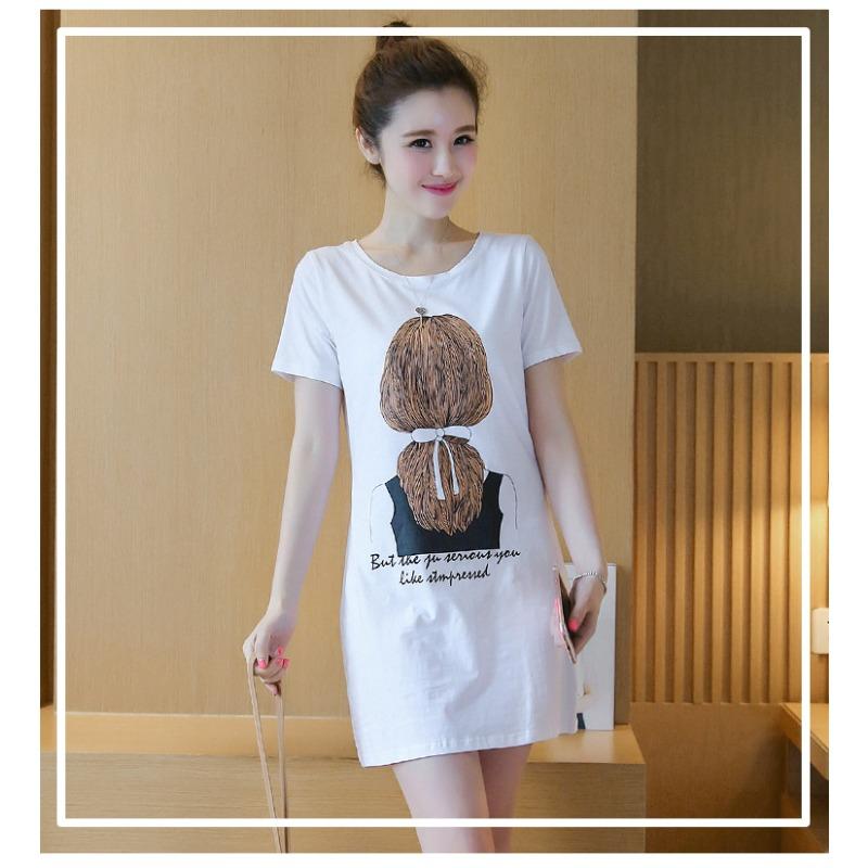 

Новое летнее женское корейское платье с принтом, средней длины, с короткими рукавами, футболка, юбка, женский студенческий топ 3XL белый
