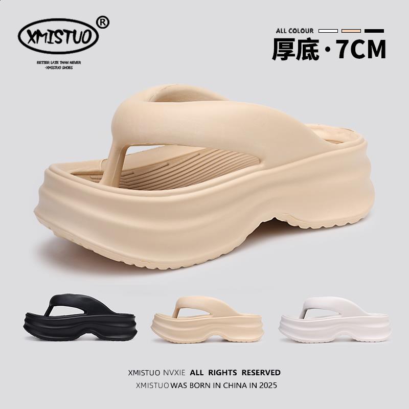 Fashion Flat Shoes Female Rubber Flip Flops Slippers Heels Platform Summer Clogs Woman Pantofle Slides Hawaiian High Beach 2025 Female S
