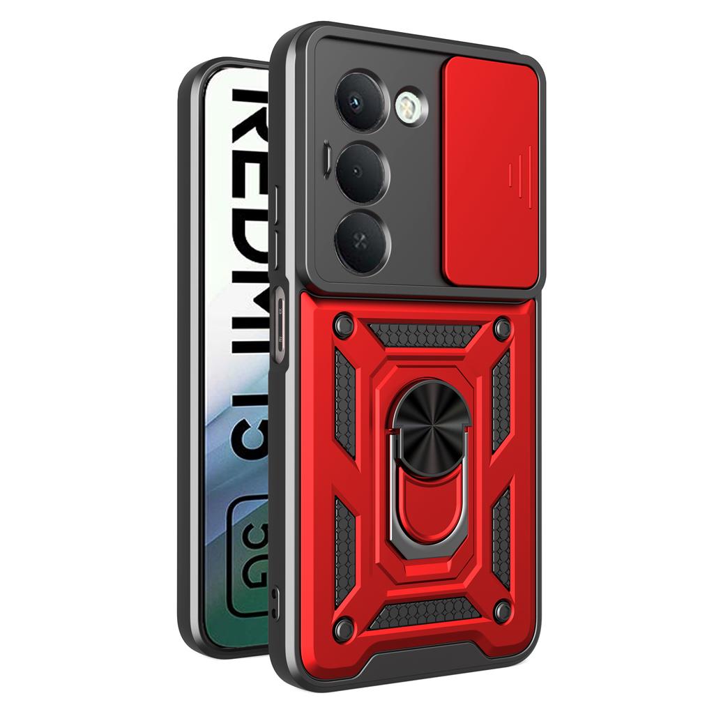 For Xiaomi Redmi 15 5G (Global) (169mm) Case Kickstand PC+TPU Phone Cover with Camera Lens Slider - Blue