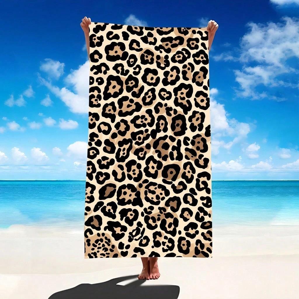 Ka Chen Muda White 1Pc Leopard Print Beach Towel - Ultra-Soft Microfiber Oversized Mat, Highly Absorbent For Travel, Pool, Surf, Yoga & Camping