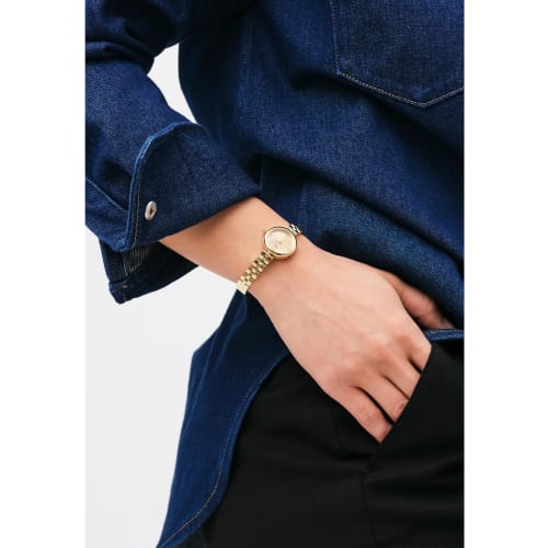 Daniel Wellington Women's DW Elan Jewelry Watch 22G Unitone, a Sophisticated Luxury Timepiece with a Mesh Dial. A Popular Gift Idea.