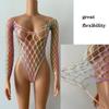 Sexy Bodysuits Rainbow Hollow Out Long Sleeves Fishnet Women Perspective Transparent Beachwear Bikini Cover Up Rave Party CT008