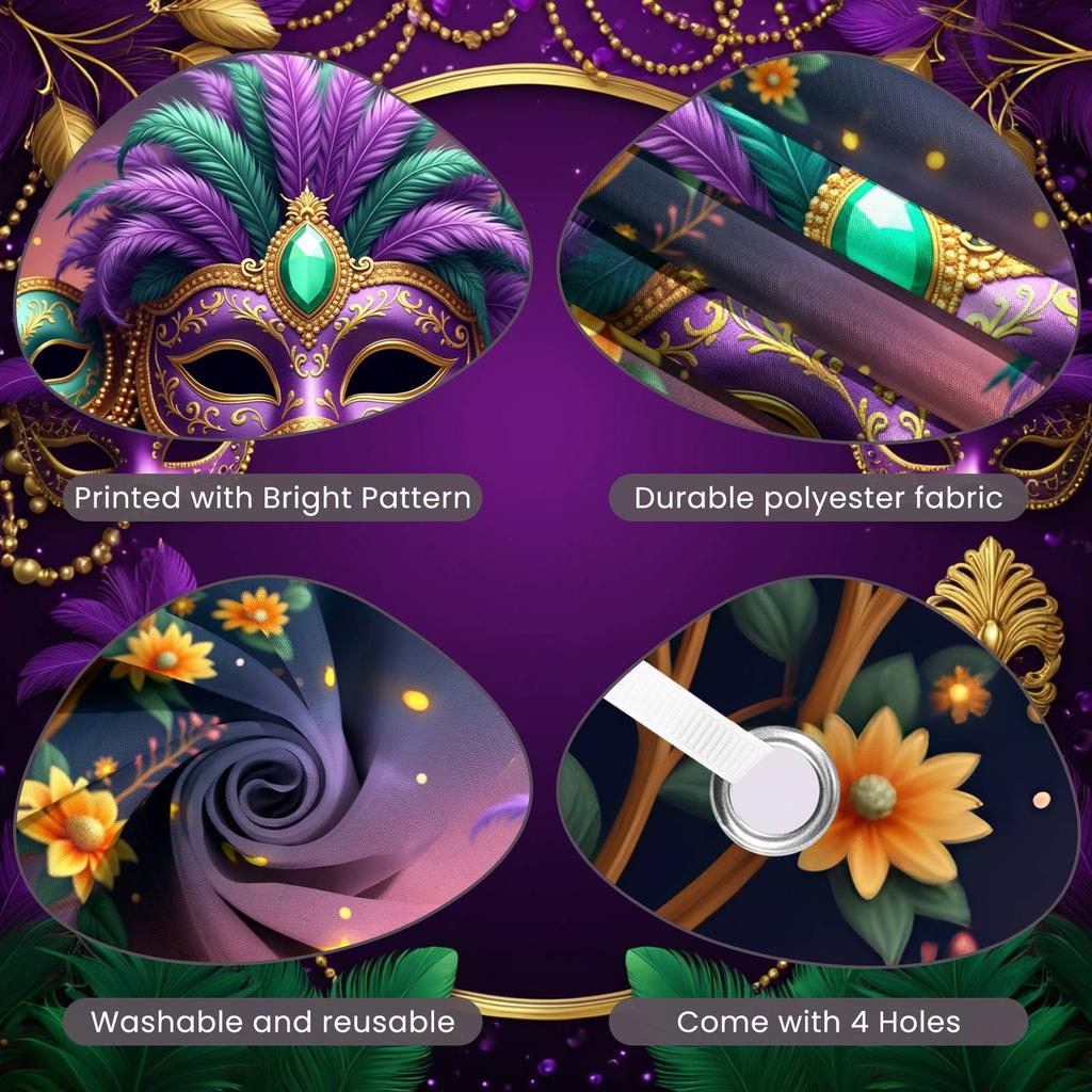 Feather Mask Background Festive Purple Green Gold Banner Festive Backdrop Green Bead Mardi Gras Backdrop For Carnival Parade