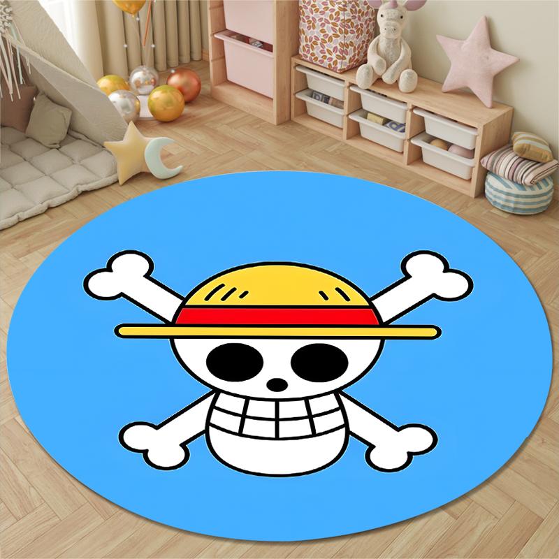 Round Area Rug One Piece Straw Hat Pirates Jolly Roger Skull Anime Bedroom Decor