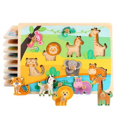 Children's Cartoon Animal Wooden Shape Matching Puzzle Board