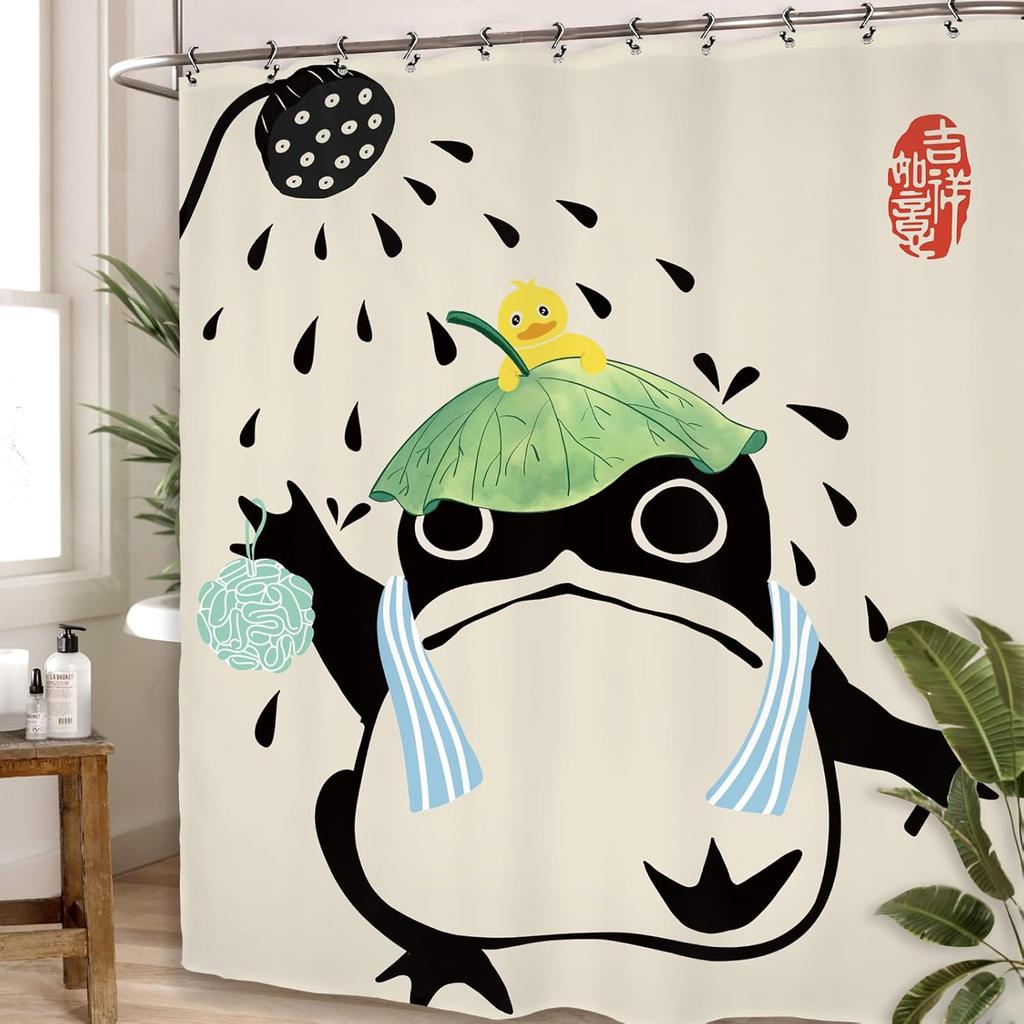 Yookeb Funny Frog Bathroom Shower Curtain Animal Hilarious Asian Style Traditional Japanese Cute Kids Polyester Fabric