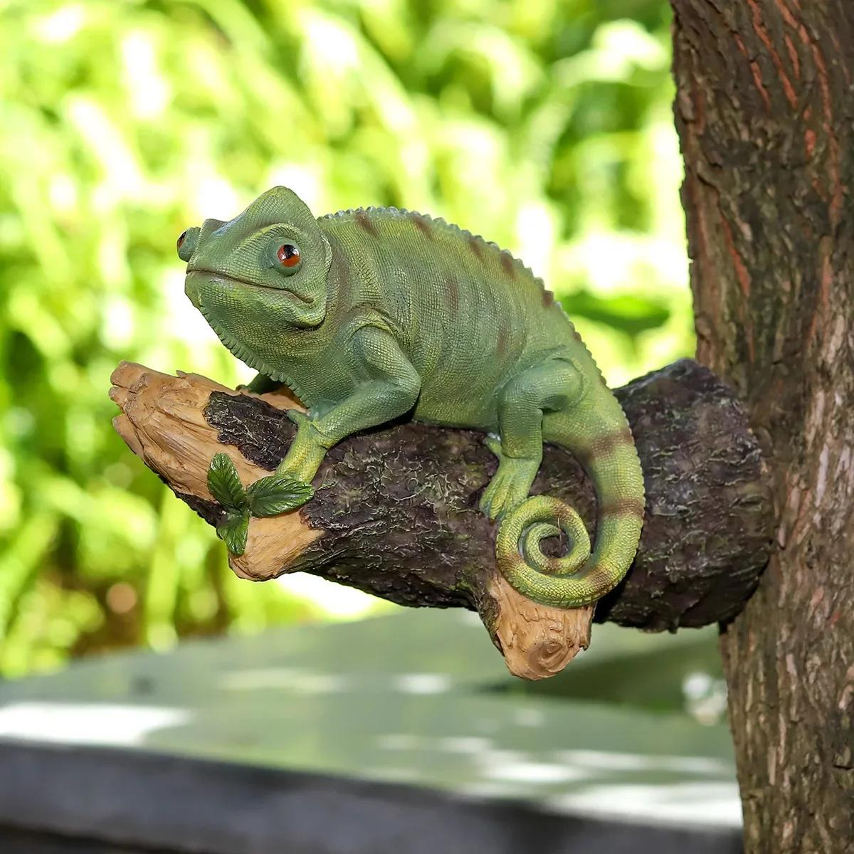 

Hars Chameleon Standbeeld Wandmontage Hagedis Diy Открытый Tuin Boom Decoratie Sculptuur Voor Домашний офис Tuin Декор Орнамент армия зеленый