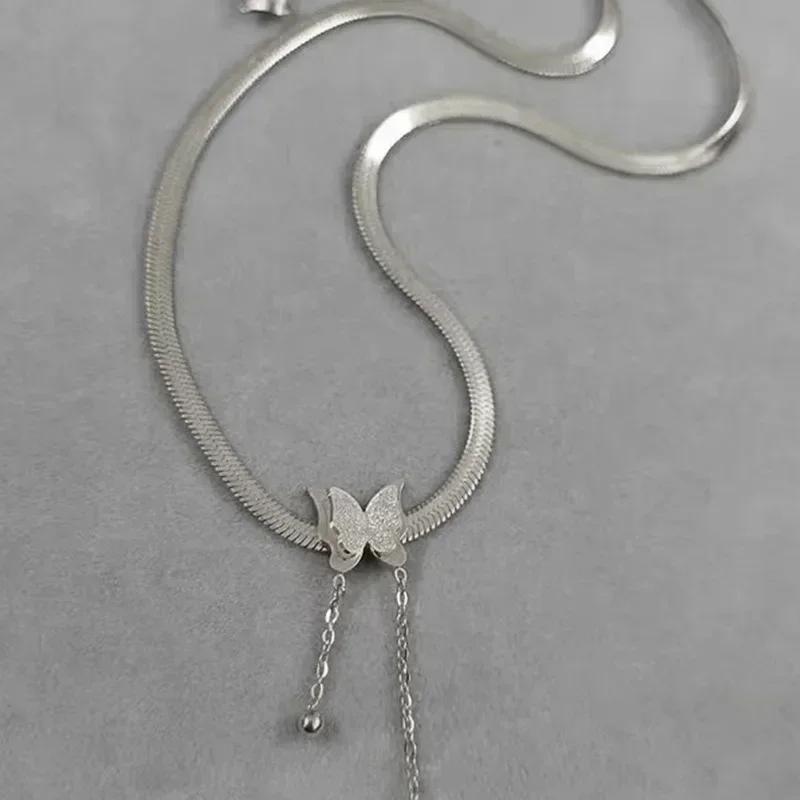 Stainless Steel Butterfly Pendant Neck Necklace for Girls Women Charm Snake Chains Choker Waterproof Zircon Valentine Day Gift