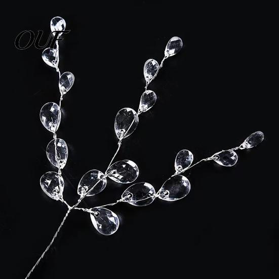 Acrylic Crystal Branches Transparent Faux Branch Christmas Tree Ornament, Bead Drop Stem, Artificial Hanging Icicles Clear Beaded Flower Twig Pick for