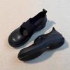 Thick-soled Sports Ballet Shoes, Women's Versatile Soft Leather Round-toed Single Shoes, Retro Shoes