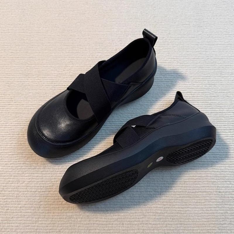 Thick-soled Sports Ballet Shoes, Women's Versatile Soft Leather Round-toed Single Shoes, Retro Shoes