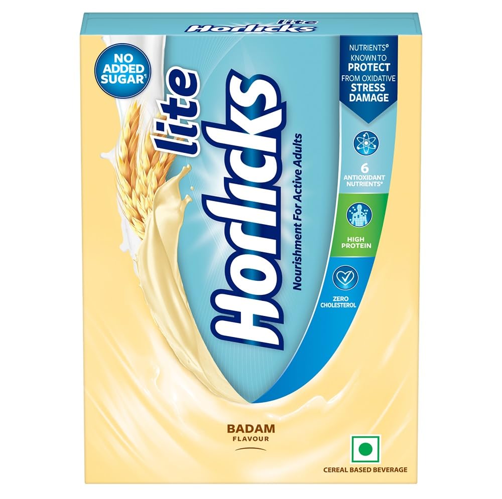 Horlicks Lite Badam Flavour Health & Nutrition Drink Powder for Adults 450 g High Protein No Added Sugar