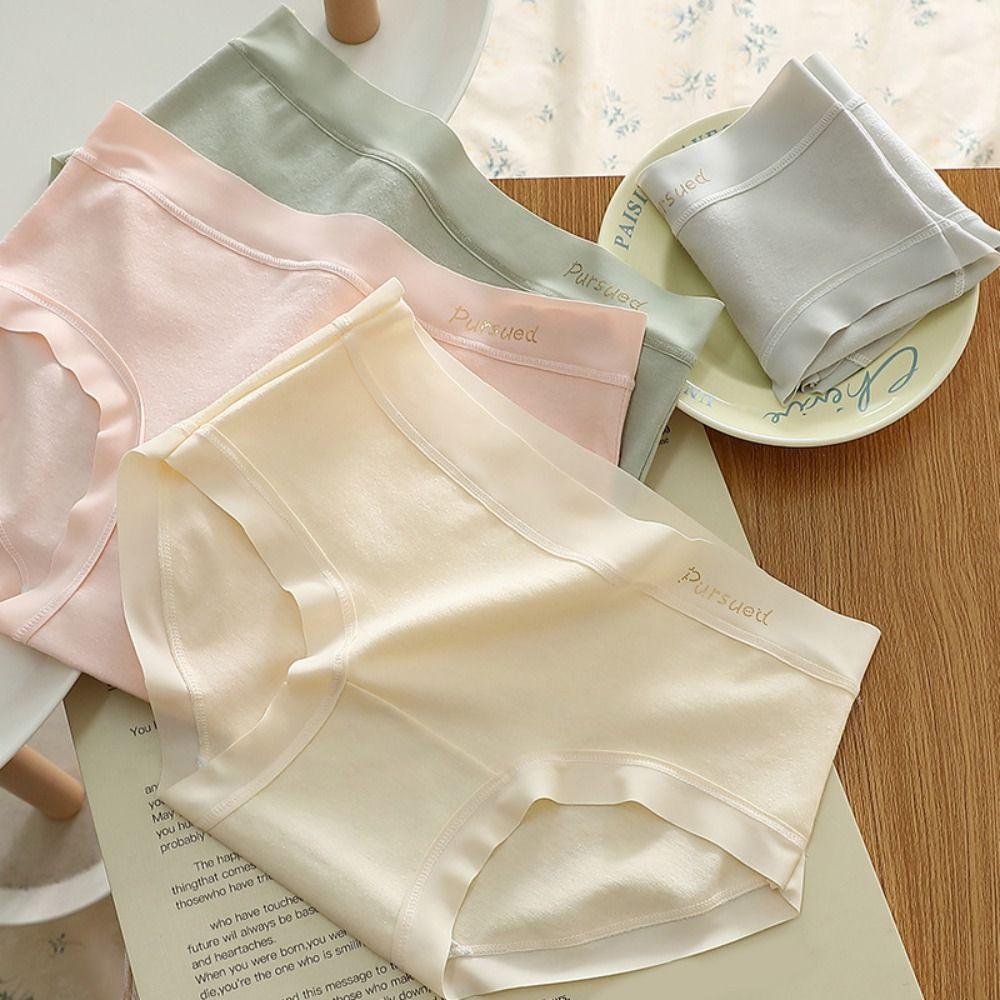 5pcs Cotton Crotch Seamless Briefs Underwear Women's Underpants Fashion Mid Waist Panties Lady