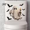 Autocollants de Couvercle de Siège de Toilette Halloween Accents de Maison Salle de Bain, Décor Festif Fantôme Squelette Fissure 3D Effrayante pour Invités Autocollants de Couvercle de Réservoir, Imperméable