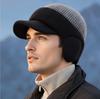 Cappello in Lana Lavorata a Maglia Spessa con Visiera Tipo Duckbill da Uomo Nero - Caldo, Circonferenza Larga, Cappello Autunno/Inverno