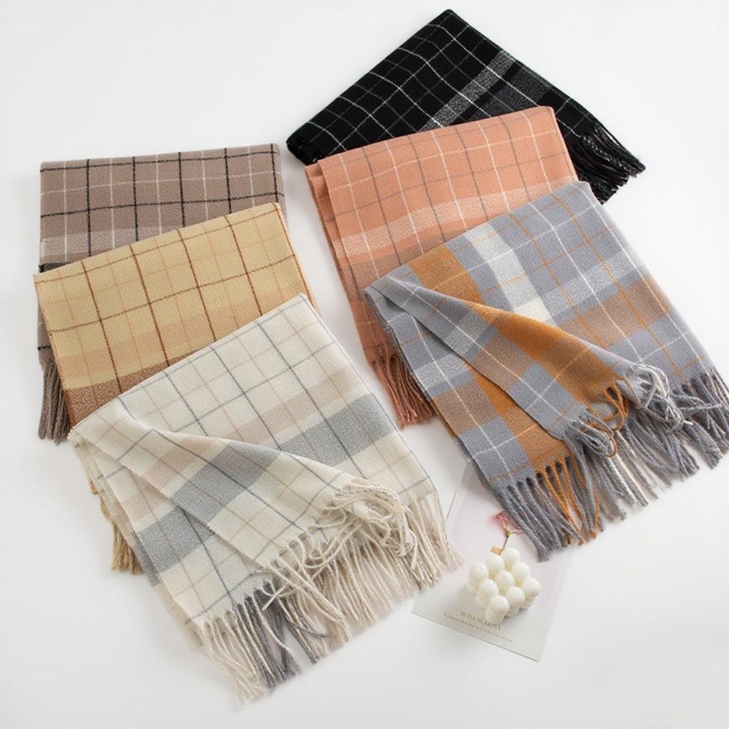 Winter Versatile Dual Purpose Plaid Thickened and Warm Korean Style Fashionable Windproof and Cold Proof Warm Shawl