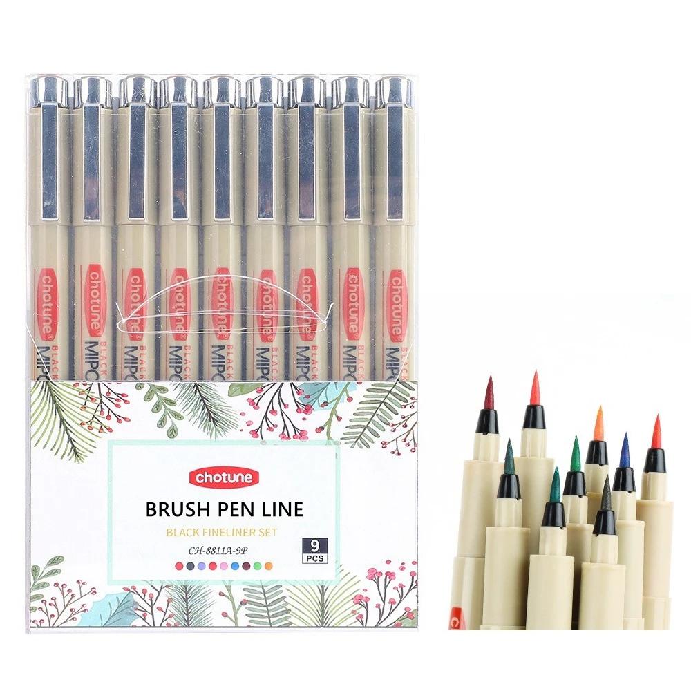 Precision Micro-Line Pens Collection of 9 Colors Brush Fineliner Ink Pens Water Resistant Archival Ink Multiliner Sketching Anime Drawing